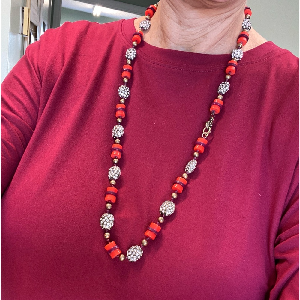 🥕J Crew Long Necklace w/Rhinestones Lucite and Metal